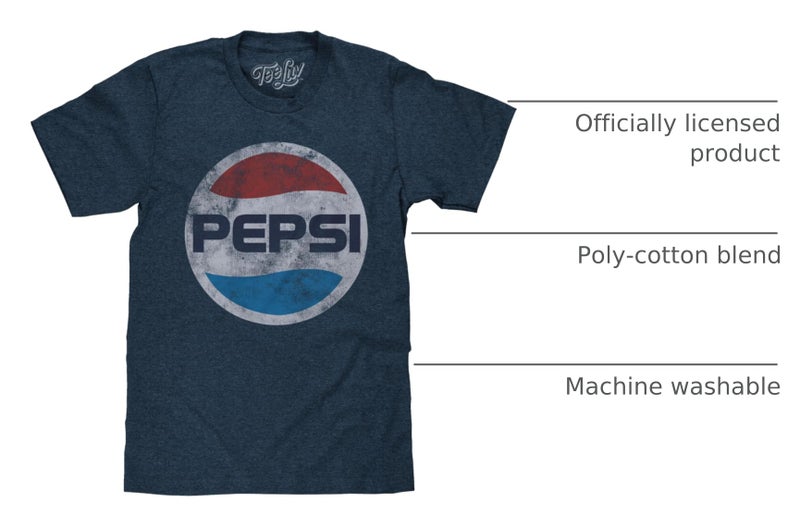 Tee Luv Men's Pepsi T-Shirt - Faded Pepsi Cola Classic 70s Logo Shirt, Navy Heather, XL - Image 4