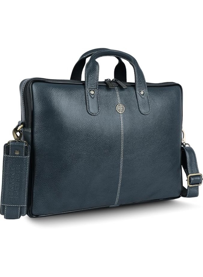 HAMMONDS FLYCATCHER Leather Laptop Bag for Men - Office Bag - Fits Up to 14/15.6 Inch Laptop/MacBook - Laptop Messenger Bags/Leather Bag for Men with Adjustable Shoulder Strap - Ash Blue - Image 1