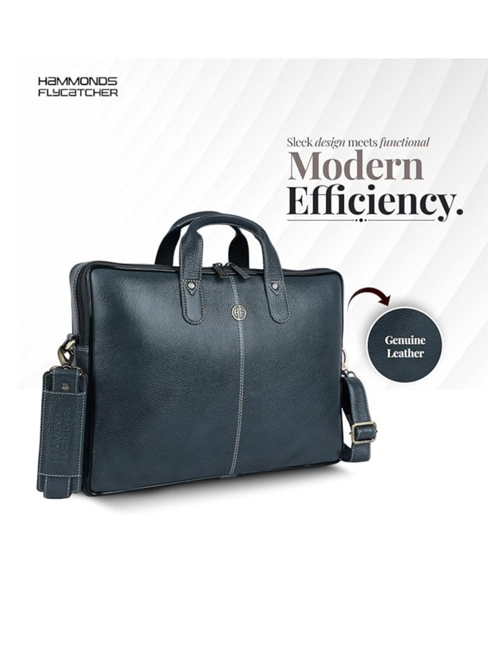 HAMMONDS FLYCATCHER Leather Laptop Bag for Men - Office Bag - Fits Up to 14/15.6 Inch Laptop/MacBook - Laptop Messenger Bags/Leather Bag for Men with Adjustable Shoulder Strap - Ash Blue - Image 2