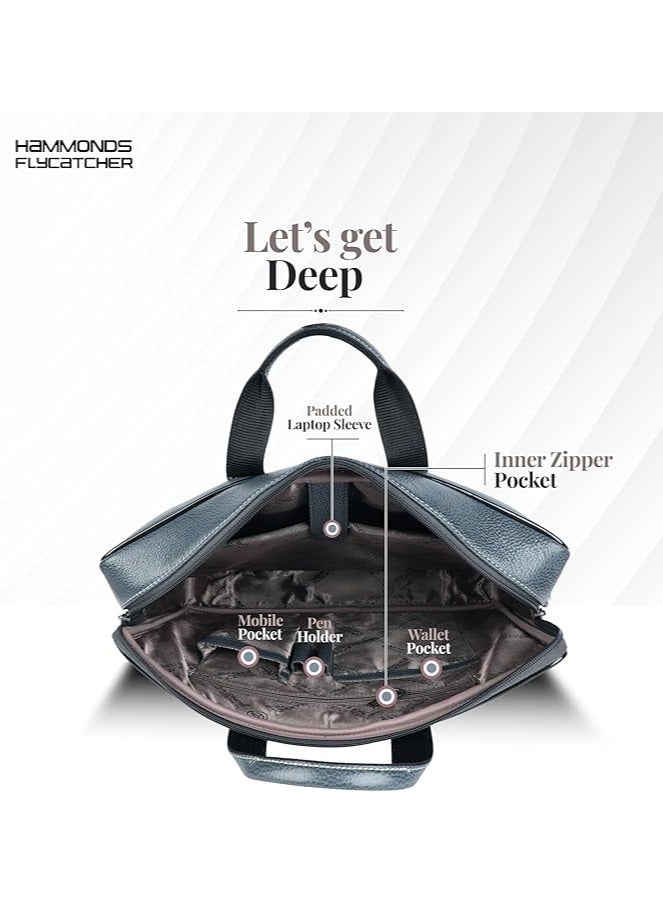 HAMMONDS FLYCATCHER Leather Laptop Bag for Men - Office Bag - Fits Up to 14/15.6 Inch Laptop/MacBook - Laptop Messenger Bags/Leather Bag for Men with Adjustable Shoulder Strap - Ash Blue - Image 4