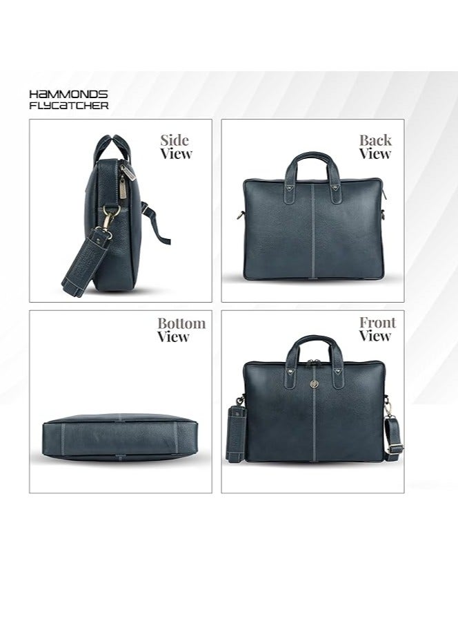 HAMMONDS FLYCATCHER Leather Laptop Bag for Men - Office Bag - Fits Up to 14/15.6 Inch Laptop/MacBook - Laptop Messenger Bags/Leather Bag for Men with Adjustable Shoulder Strap - Ash Blue - Image 5