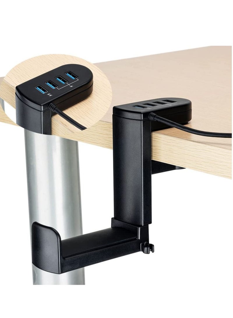 Captaintech Headphone Stand with USB Charger, 360° Swivel Headset Hanger and Adjustable Springed Clamp, Under Desk Space Save Mount Fold Headset Holder with USB 3.0 x1 + USB 2.0 x3 - Image 1