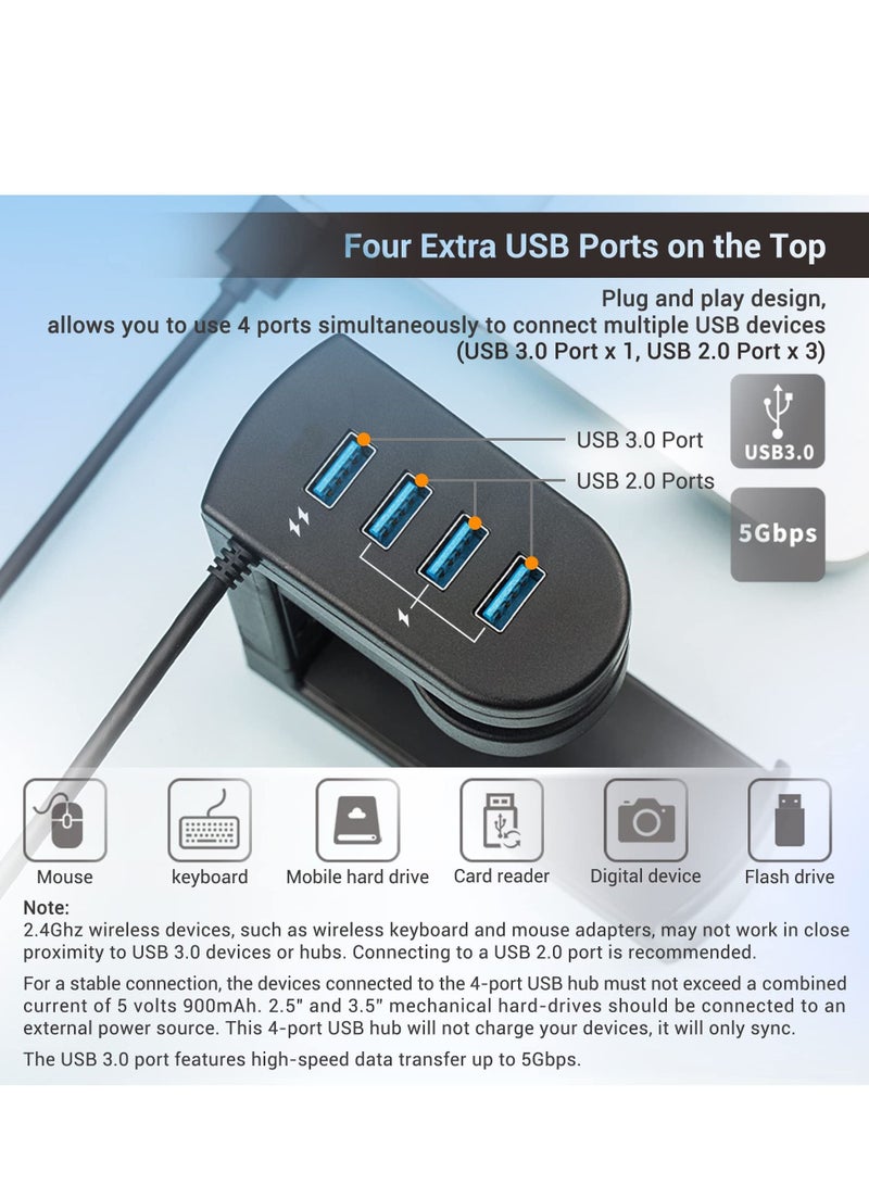 Captaintech Headphone Stand with USB Charger, 360° Swivel Headset Hanger and Adjustable Springed Clamp, Under Desk Space Save Mount Fold Headset Holder with USB 3.0 x1 + USB 2.0 x3 - Image 3