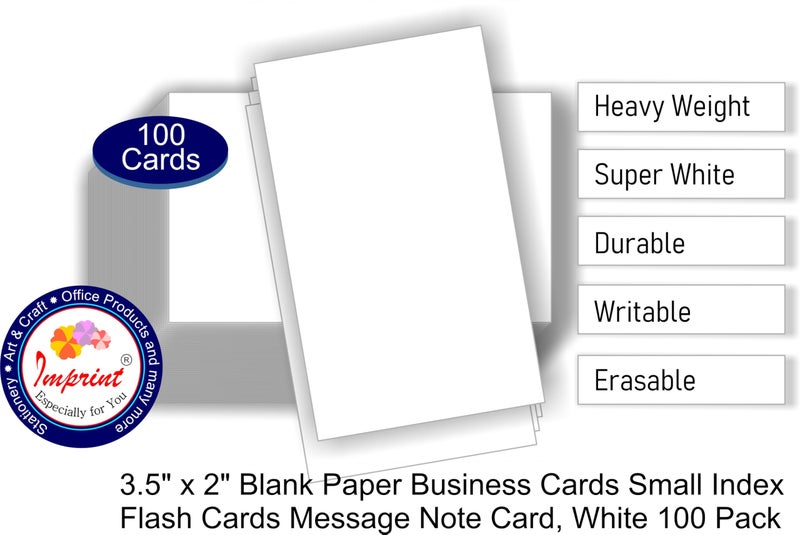 IMPRINT'S 100 White Card Paper Business Cards Blank for Home & Office use Can Write on and are Used for Various Purposes - Image 3