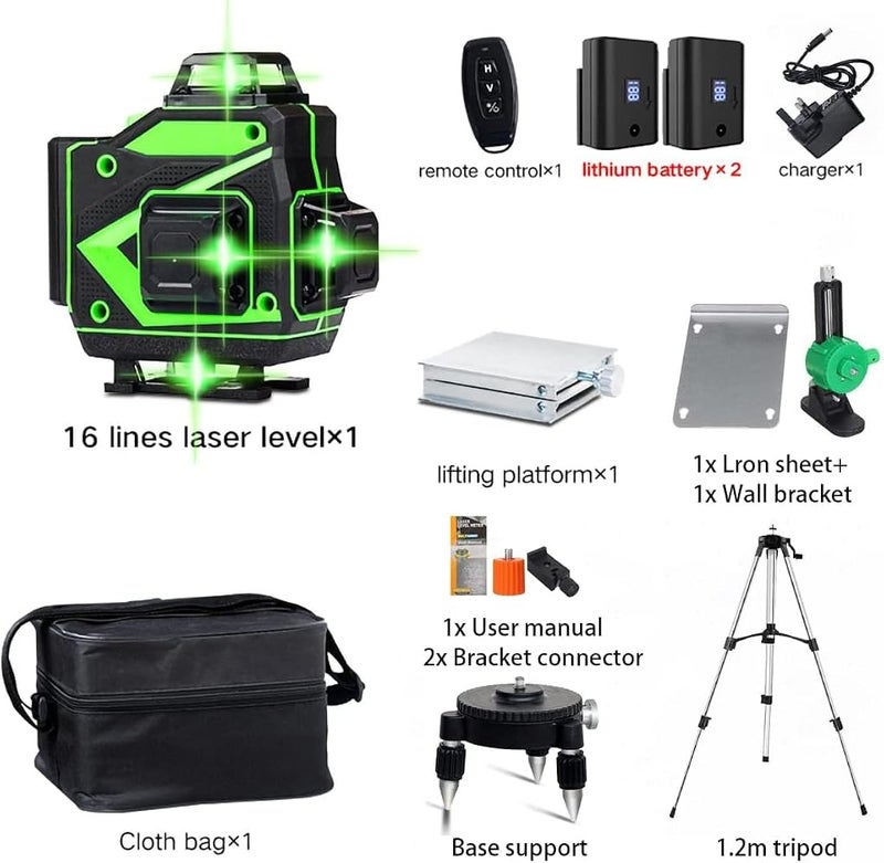 VINSOC Laser level 360 self leveling 4D 16 Lines APP Remote Control Level Tool with Self Leveling Laser Level 4x360° Vertical Horizontal Cross with 2 Rechargeble Battery - Image 4