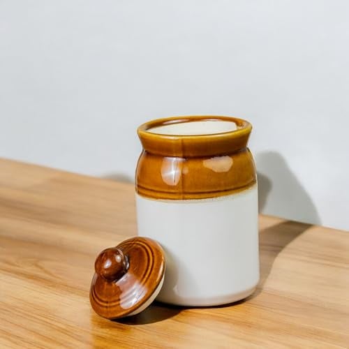 ClayStone Ceramic Achaar Jar Set - Martban Pickle Container - Kitchen Storage for Pickle, Chutneys and Sauces - Durable, and Easy to Clean (2 Kg - 1 Kg Set) - Image 4