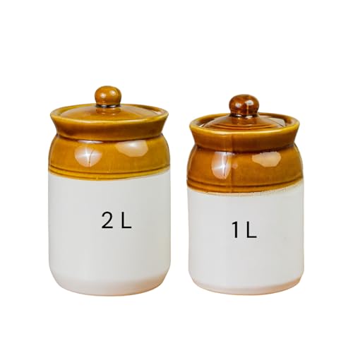 ClayStone Ceramic Achaar Jar Set - Martban Pickle Container - Kitchen Storage for Pickle, Chutneys and Sauces - Durable, and Easy to Clean (2 Kg - 1 Kg Set) - Image 2