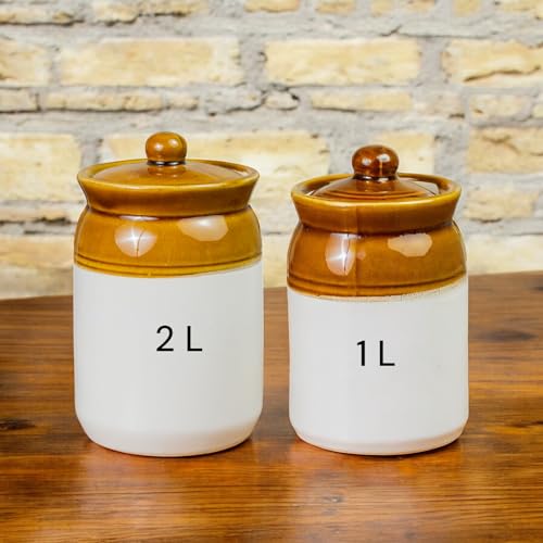 ClayStone Ceramic Achaar Jar Set - Martban Pickle Container - Kitchen Storage for Pickle, Chutneys and Sauces - Durable, and Easy to Clean (2 Kg - 1 Kg Set) - Image 1