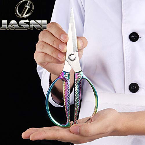 Jasni Stainless Steel Heavy Duty kitchen shears scissors for food meat poultry cooking cutting sharp Powerful strong professional All-Purpose pretty Color rainbow iridescent Titanium utility Office - Image 5