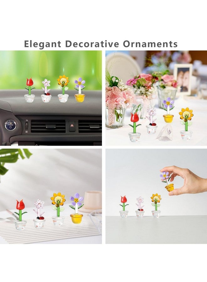 LONGWIN 4pcs Cute Mini Crystal Flower Figurines Hand Blown Glass Spring Bouquet Flower Collectible Figurine Lucky Home Decor Ornaments Gift Idea for Mothers Day, Birthday, Christmas Day - Image 5