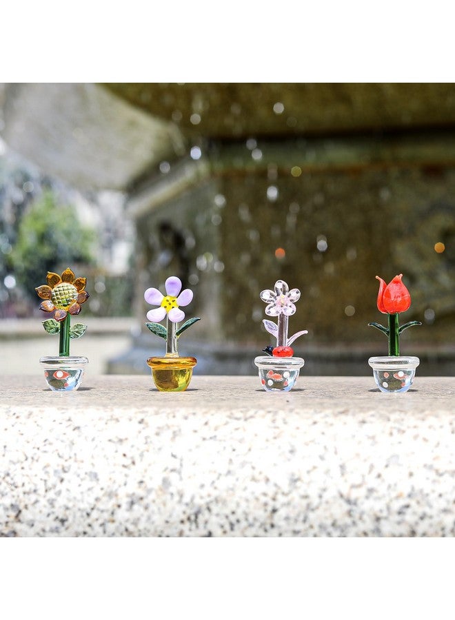 LONGWIN 4pcs Cute Mini Crystal Flower Figurines Hand Blown Glass Spring Bouquet Flower Collectible Figurine Lucky Home Decor Ornaments Gift Idea for Mothers Day, Birthday, Christmas Day - Image 4
