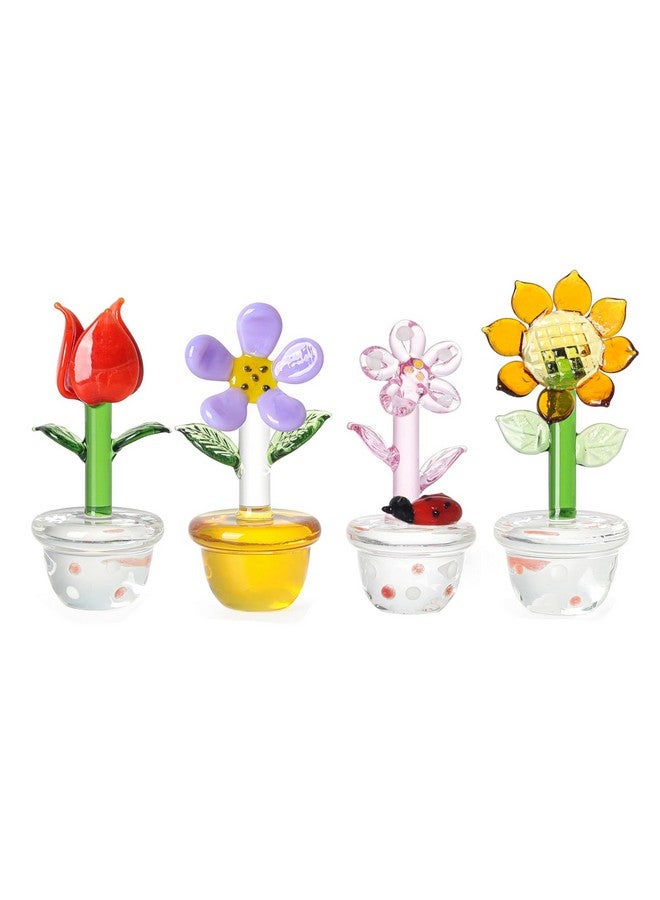 LONGWIN 4pcs Cute Mini Crystal Flower Figurines Hand Blown Glass Spring Bouquet Flower Collectible Figurine Lucky Home Decor Ornaments Gift Idea for Mothers Day, Birthday, Christmas Day - Image 1