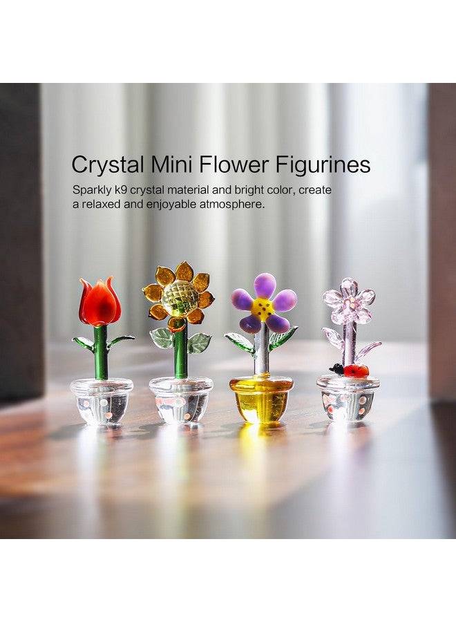 LONGWIN 4pcs Cute Mini Crystal Flower Figurines Hand Blown Glass Spring Bouquet Flower Collectible Figurine Lucky Home Decor Ornaments Gift Idea for Mothers Day, Birthday, Christmas Day - Image 2