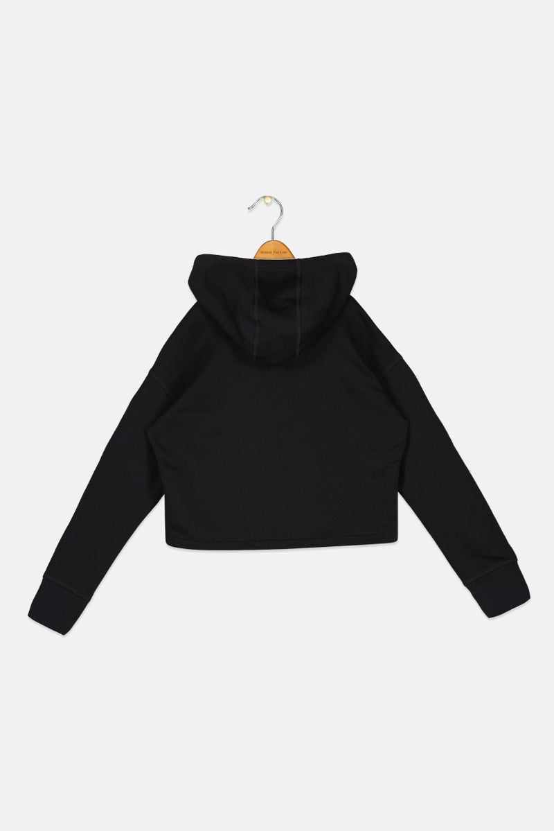 Nike Kids Girl Embroidered Logo Long Sleeve Outdoor Hooded Sweatshirt, Black - Image 3