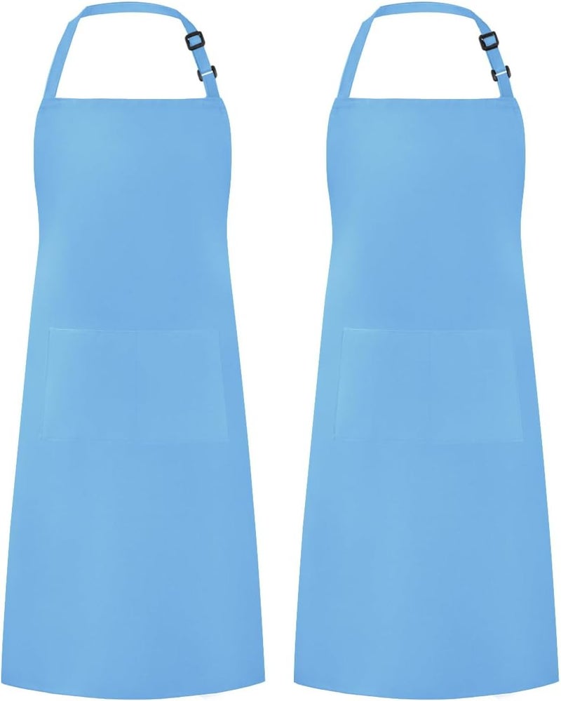 Syntus Adjustable Bib Apron with 2 Pockets Cooking Kitchen Aprons for Women Men Chef, Blue Light, 26.77×33.07 inch - Image 1