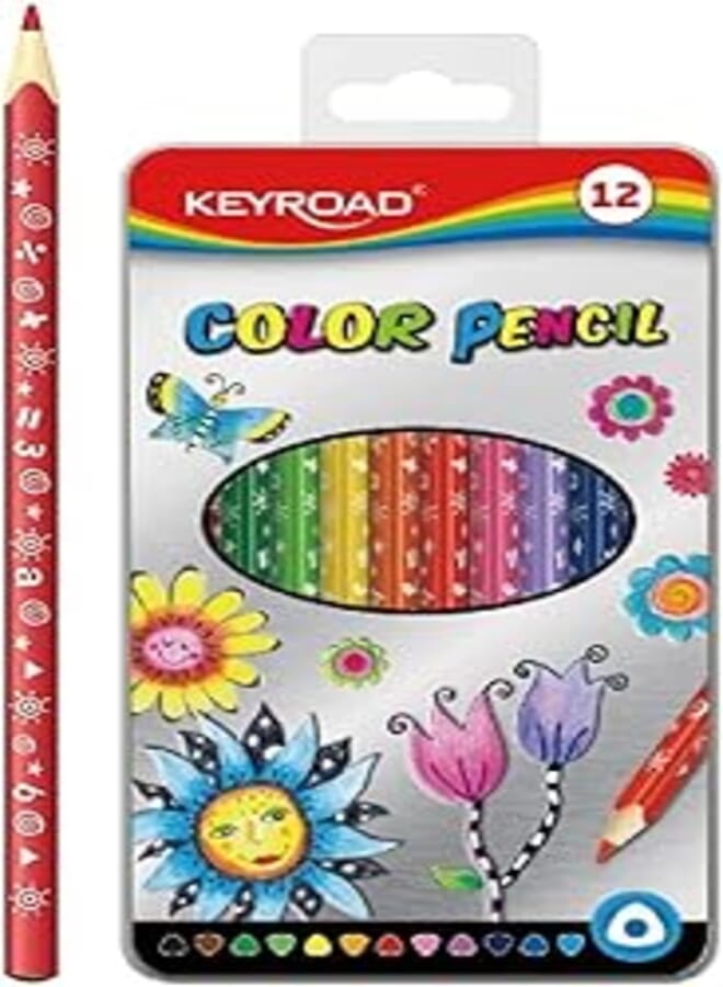 Wood color iron road 12 pencils in a medicine triangle metal case (1pc)