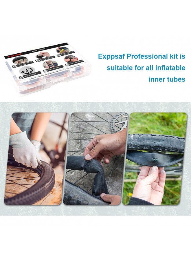 Exppsaf Exppsaf Bike Inner Tire Patch Repair Kit - with 15 PCS Vulcanizing Patches, 6 PCS Pre Glued Patchs, Portable Storage Box, Metal Rasp and Lever - Also for MTB BMX Road Mountain Bicycle Travel - Image 4