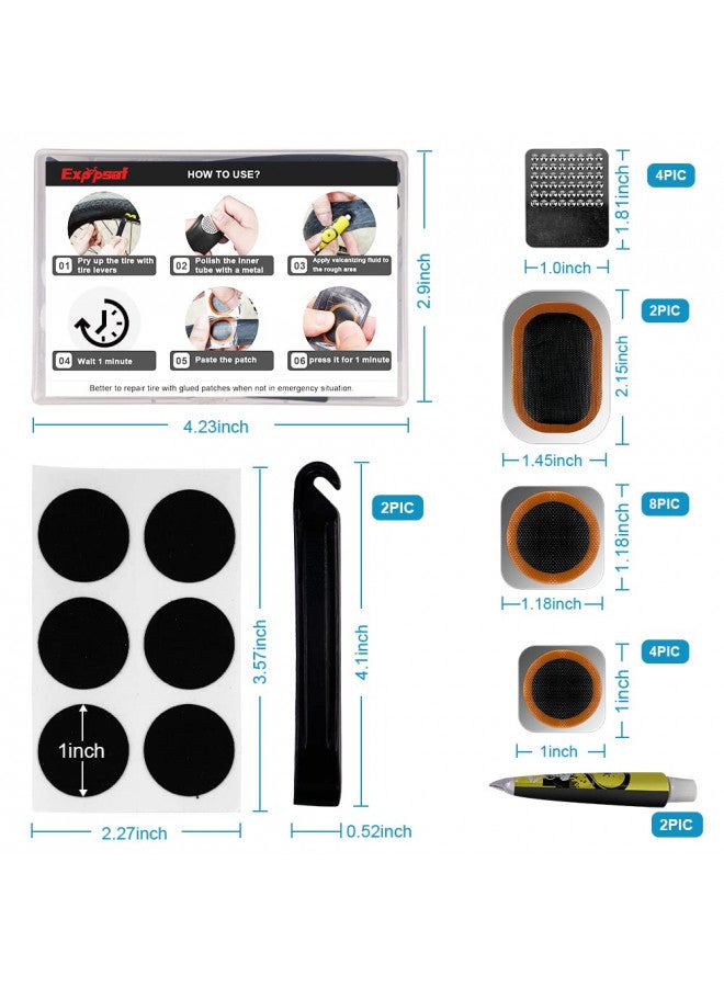 Exppsaf Exppsaf Bike Inner Tire Patch Repair Kit - with 15 PCS Vulcanizing Patches, 6 PCS Pre Glued Patchs, Portable Storage Box, Metal Rasp and Lever - Also for MTB BMX Road Mountain Bicycle Travel - Image 1