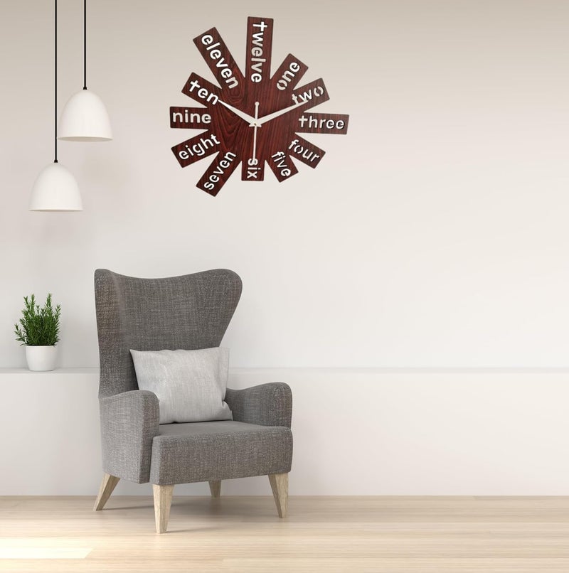 9br 12 Inch Wooden Wall Clock Maroon Small Size 30 Cm x 30 Cm 310 - Image 4