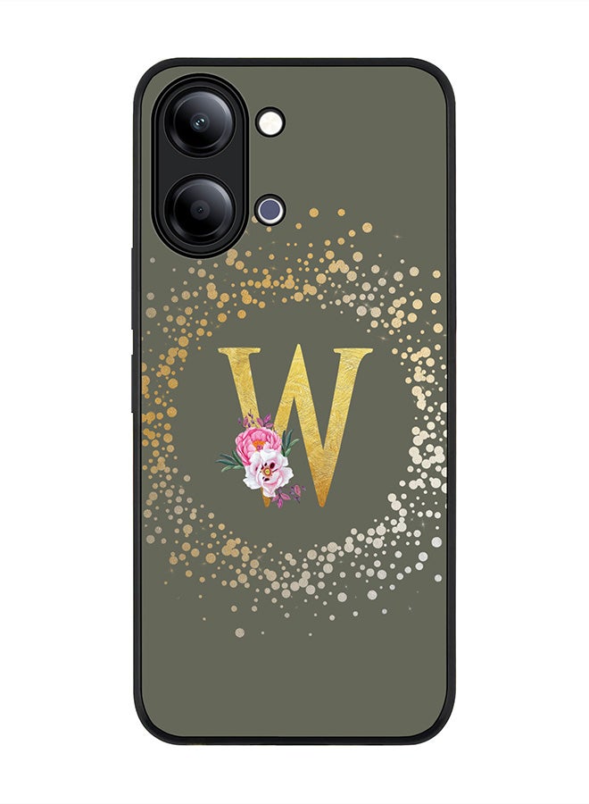 Stylizedd For vivo Y05 4G / Y6t 5G Case,Slim fit Camera Protection, Shockproof Thin Phone cover  - Custom Monogram Floral - W  (Olive Green ) - Image 1