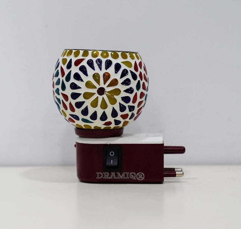 DRAMIQ Beautiful Hand Made Glass Ceramic Aroma DiffuserKapoor Dani Cum Night Lamp Made in India bakhoor dani Camphor Diffuser Night Lamp with Switch ONOff Button for Heating KE41