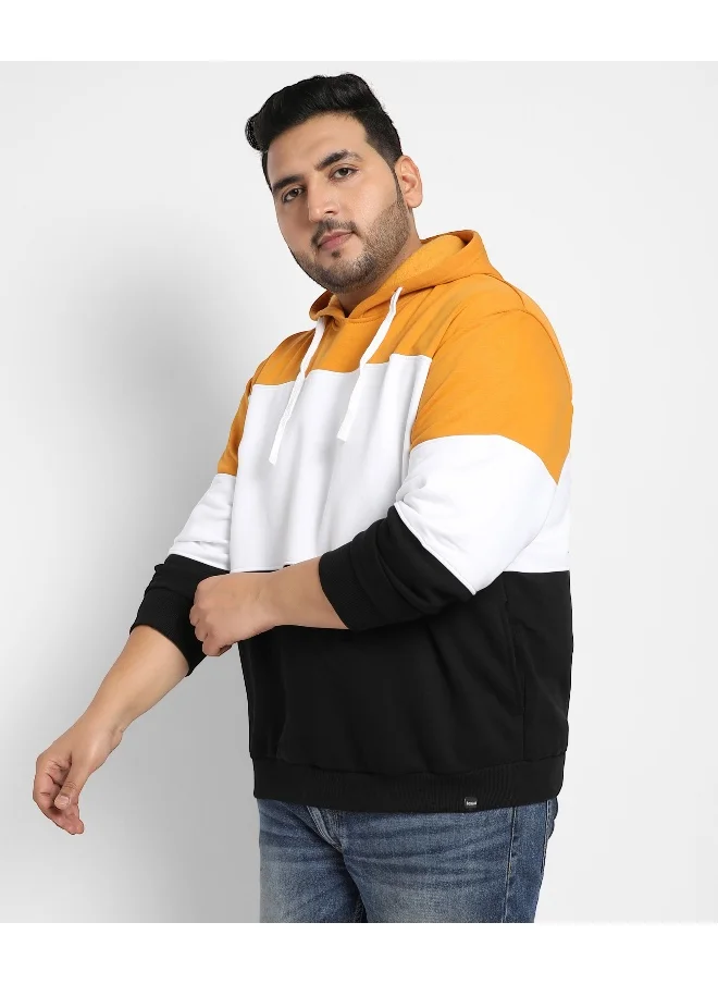 Instafab Plus Instafab Plus Men's Multicolour Contrast Panel Hoodie With Ribbed Hem