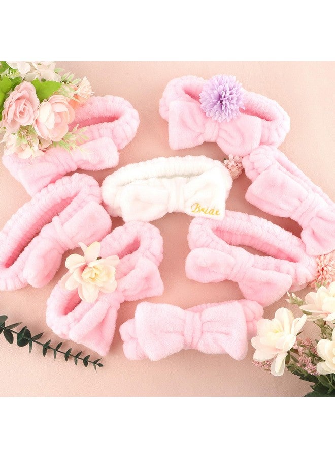 Semato Bachelorette Party Favor Set Bride Spa Headband 1 Pack Bride White Headband And 7 Pcs Bridesmaid Pink Headband Skincare Headbands For Women Cute Bow Head Bands Party Supplies - Image 3