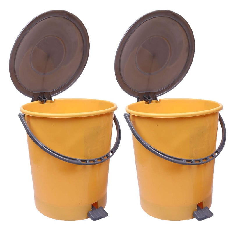 Kuber Industries Plastic 2 Pieces Dustbin Garbage Bin with Handle, 10 Liters (Yellow & Grey) - CTKTC22819 - Image 1