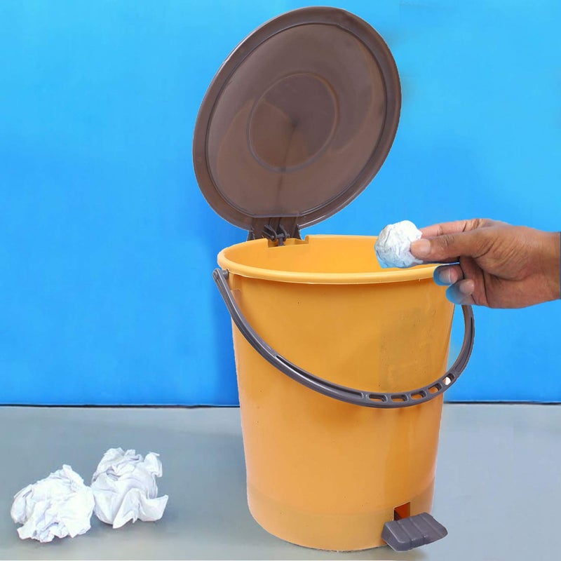 Kuber Industries Plastic 2 Pieces Dustbin Garbage Bin with Handle, 10 Liters (Yellow & Grey) - CTKTC22819 - Image 2