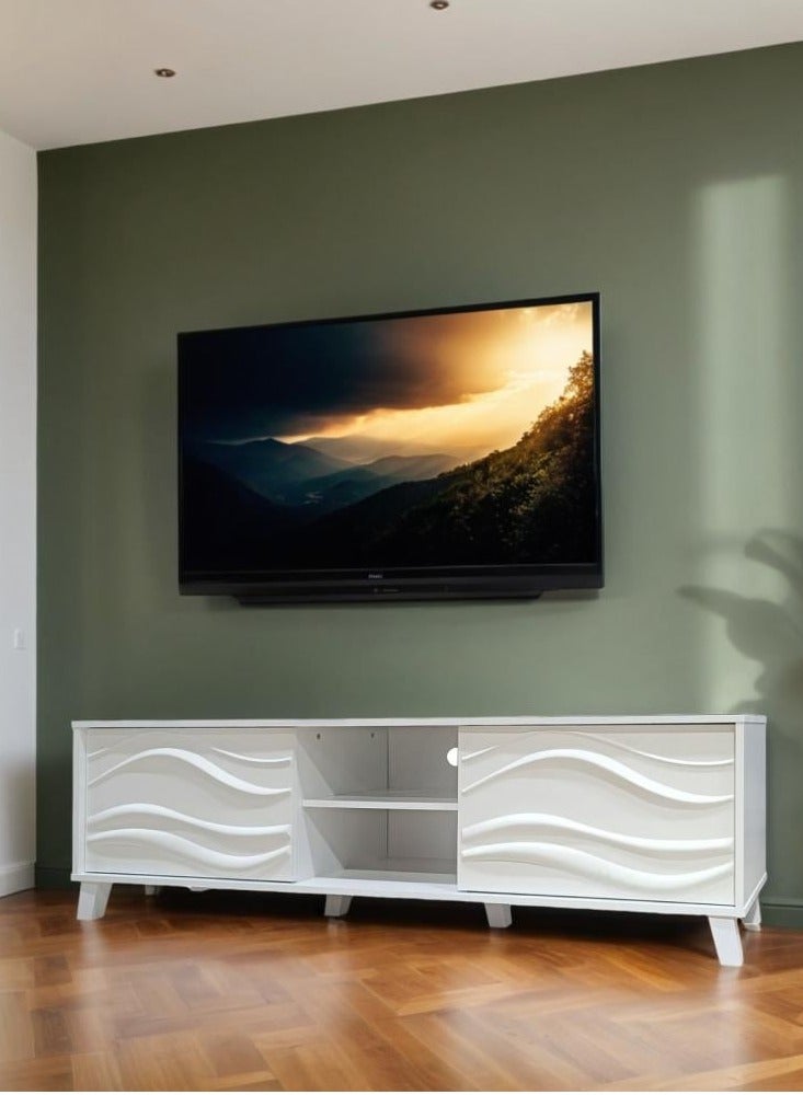 l'elefante Modern Wooden TV Stand for 65 Inch TV – MDF Entertainment Console Table with Cabinets & Shelves – Living Room Media Storage Unit – Cable Management – Stylish Minimalist TV Unit for Home, Bedroom or Office