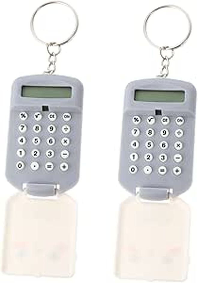 Mini Calculator 2 Pack Portable Lightweight Gray Plastic for Students Office Use - Image 1