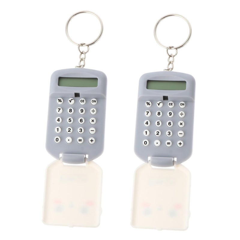 Mini Calculator 2 Pack Portable Lightweight Gray Plastic for Students Office Use - Image 2