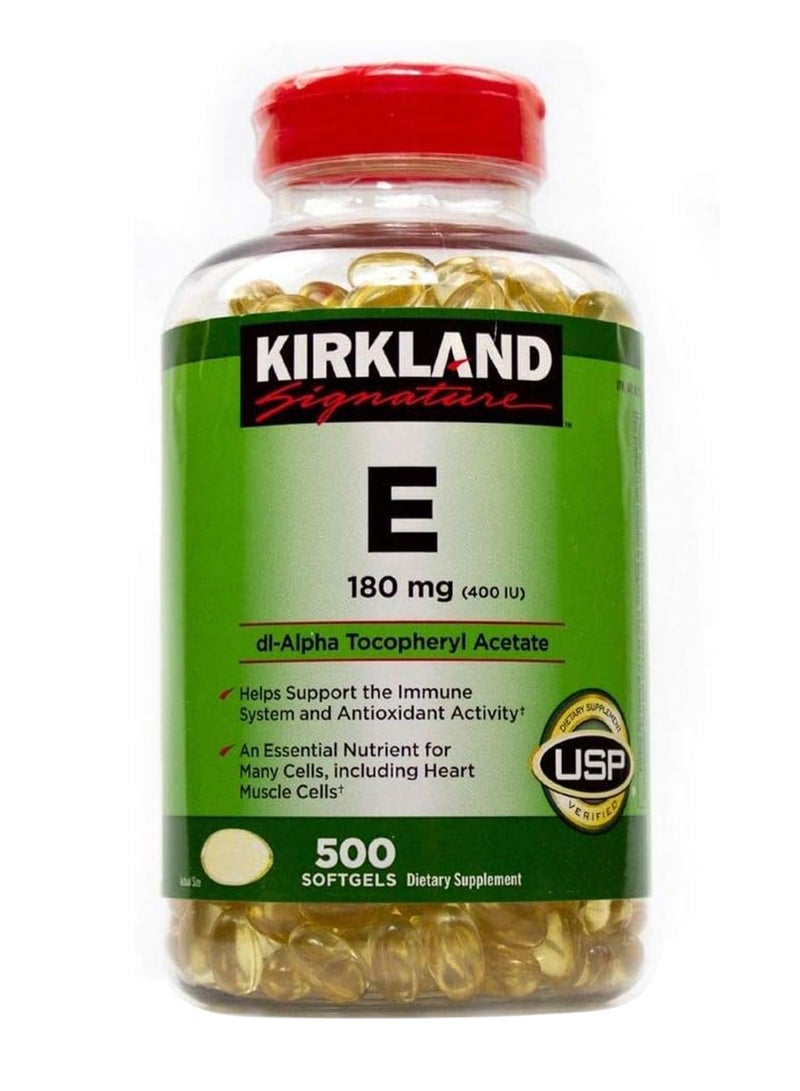 Kirkland Signature Vitamin E 400 I.U. 500 Softgels Bottle  - Image 1