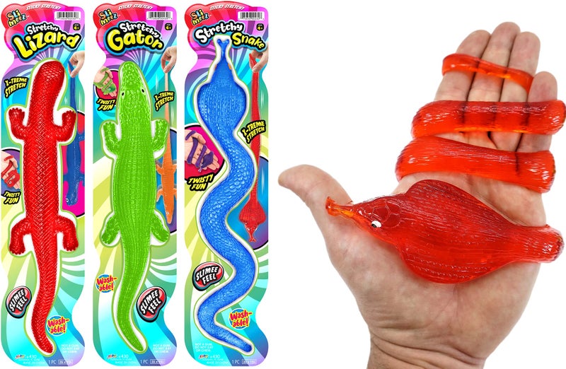 JA-RU Giant Snake, Lizard & Crocodile Sticky Stretchy Toy (3 Fidget Pack) Stress Relief Squishy Toys for Kids. Birthday Party Favors, Stocking Stuffer, Treasure Box Prizes. 430-3s - Image 1