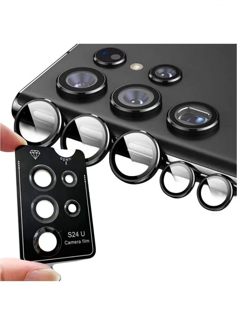 Camera Lens Glass Protector With Ring For Samsung Galaxy S24 Ultra Scratch-Resistant Ultra-Thin Tempered Glass with Aluminum Edge Scratch-Resistant Ultra-Thin Tempered Glass with Aluminum Edge, Black  - Image 1