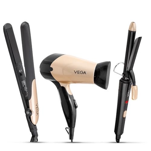 Vega Miss Versatile Styling Set Straightener, Curler & Dryer Gift Combo for Women, 1000W Hair Dryer with 2 Head/Speed Setting, Hair Straightener & Curler Comes with Ceramic Coated, (VHSS-03), Black - Image 1