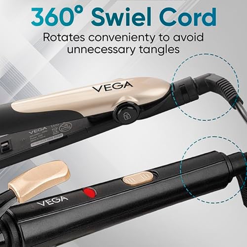 Vega Miss Versatile Styling Set Straightener, Curler & Dryer Gift Combo for Women, 1000W Hair Dryer with 2 Head/Speed Setting, Hair Straightener & Curler Comes with Ceramic Coated, (VHSS-03), Black - Image 4