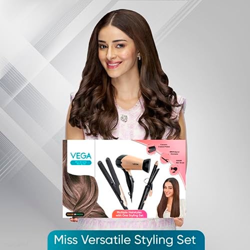 Vega Miss Versatile Styling Set Straightener, Curler & Dryer Gift Combo for Women, 1000W Hair Dryer with 2 Head/Speed Setting, Hair Straightener & Curler Comes with Ceramic Coated, (VHSS-03), Black - Image 5