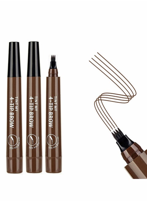 Dark Brown Eyebrow Pen, 3 Pcs Waterproof 4 Point Eyebrow Pencil