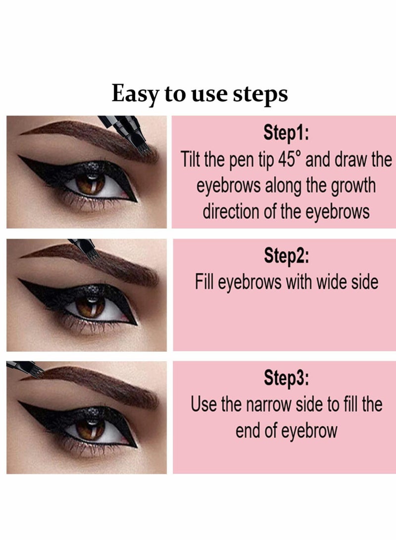 Excefore Dark Brown Eyebrow Pen, 3 Pcs Waterproof 4 Point Eyebrow Pencil  - Image 3