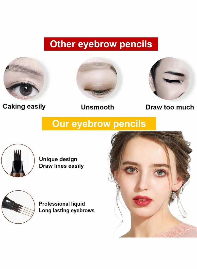 Excefore Dark Brown Eyebrow Pen, 3 Pcs Waterproof 4 Point Eyebrow Pencil  - Image 2