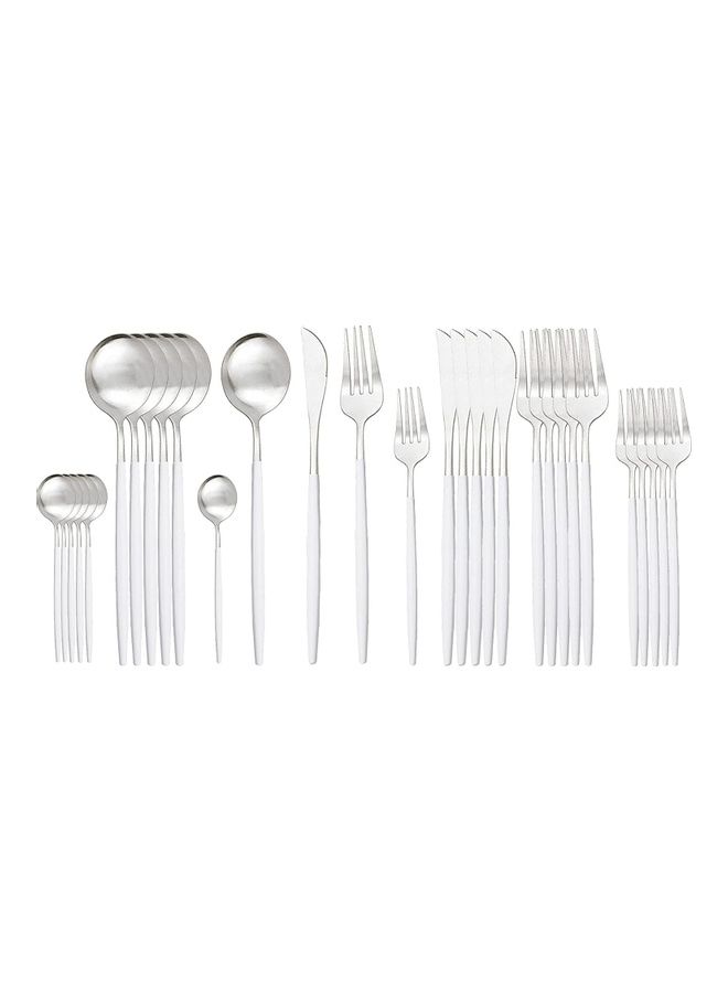 Loquat 30-Piece Various Size Stainless Steel Cutlery Set Silver/White