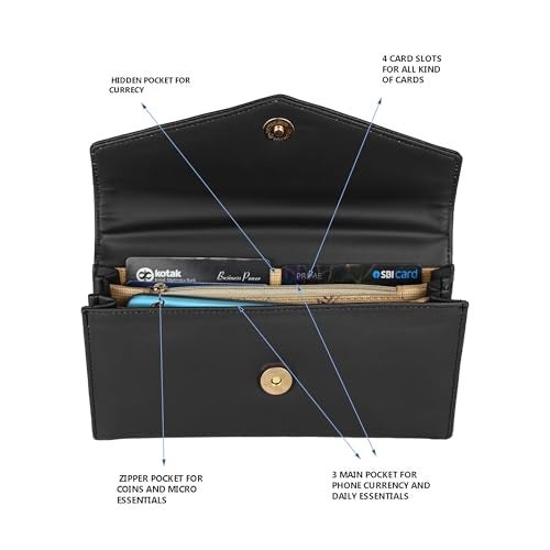 ALSU Women's Hand Wallet Purse Clutch | Phone Pocket | Coin Pocket | 4 Card Slots (Black) - Image 5