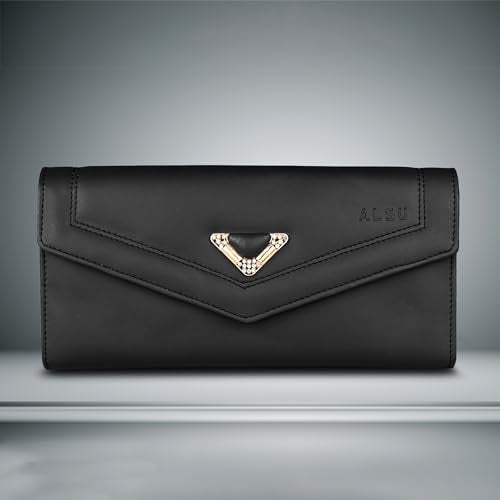 ALSU Women's Hand Wallet Purse Clutch | Phone Pocket | Coin Pocket | 4 Card Slots (Black) - Image 2