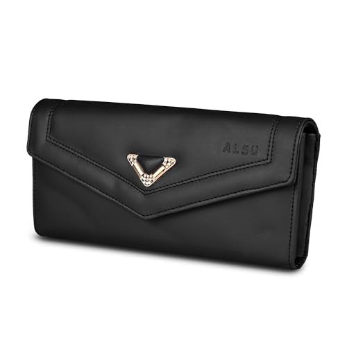 ALSU Women's Hand Wallet Purse Clutch | Phone Pocket | Coin Pocket | 4 Card Slots (Black) - Image 1