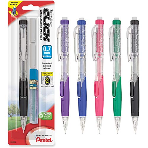 Pentel Twist Erase CLICK Automatic Pencil with 2 Eraser Refills and Lead, 0.7mm, Assorted Barrels, Color May Vary, 1 Pack (PD277TLEBP) - Image 4