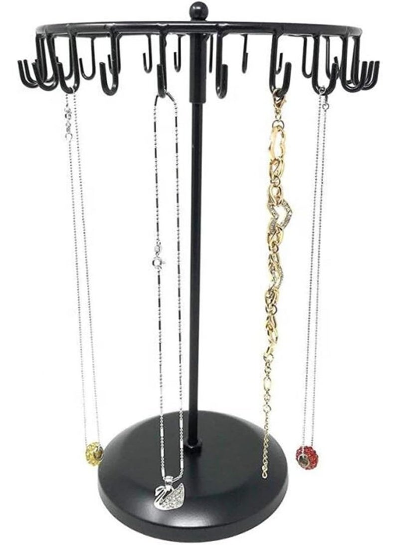 jaexest Rotating Necklace Holder – Jewelry Organizer Display Stand – 15.7-Inch Tall with 23 Hooks – Space-Saving Storage for Necklaces, Bracelets, Earrings – Black - Image 4