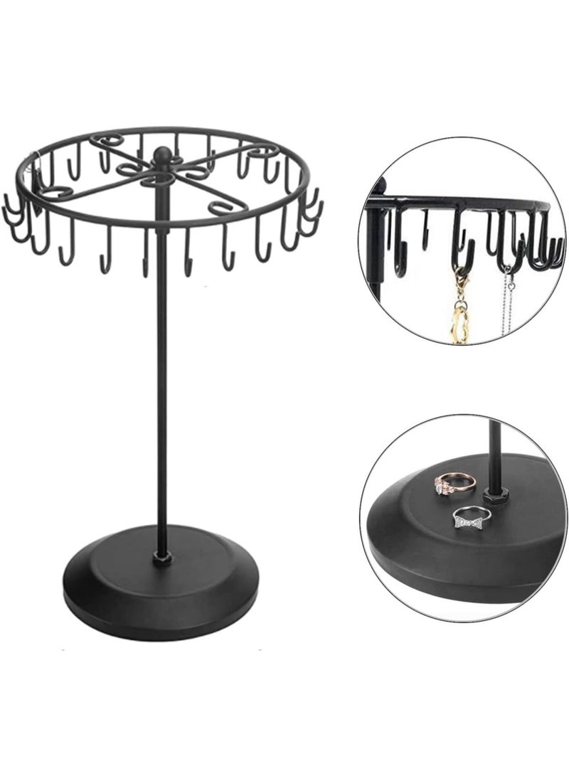 jaexest Rotating Necklace Holder – Jewelry Organizer Display Stand – 15.7-Inch Tall with 23 Hooks – Space-Saving Storage for Necklaces, Bracelets, Earrings – Black - Image 5