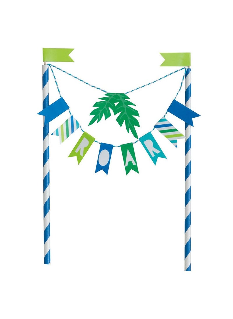 يونيك زينة كعكة على شكل علم زئير الديناصور من الورق المقوى باللون الأزرق والأخضر مقاس 21 سم - Image 1