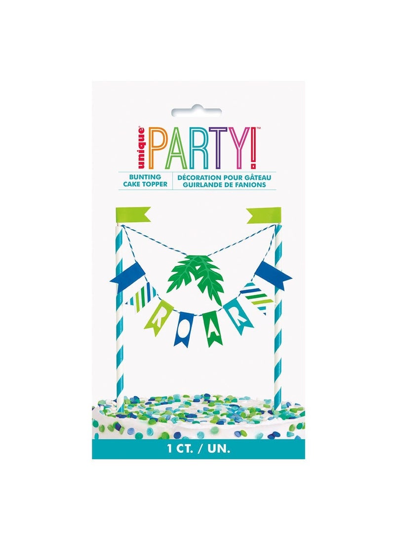 يونيك زينة كعكة على شكل علم زئير الديناصور من الورق المقوى باللون الأزرق والأخضر مقاس 21 سم - Image 3